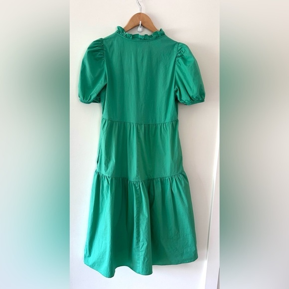 DONNA MORGAN Green Puff Sleeve Boho Midi Dress with Ruffles XS-S - Picture 4 of 8